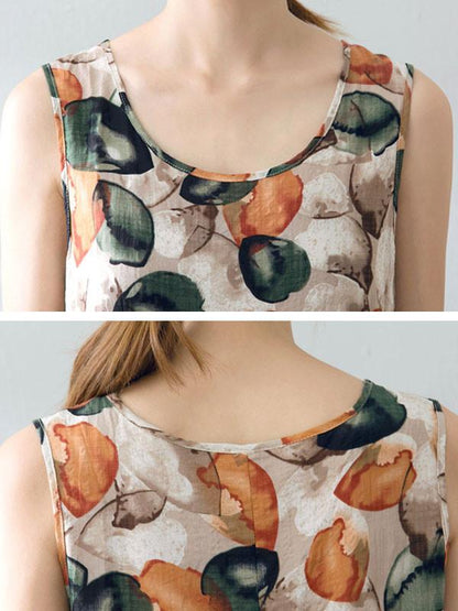Loose Floral Women Casual Cotton Sleeveless Dress