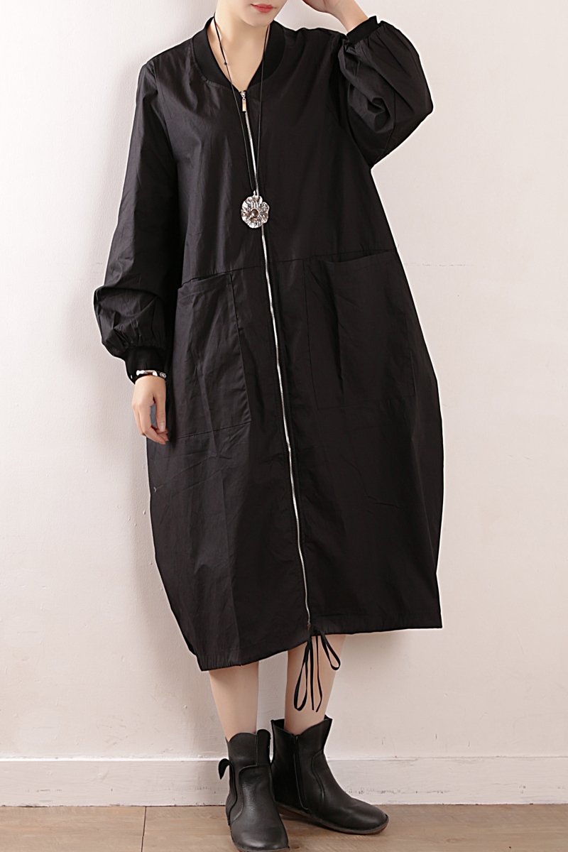 Women Autum Spring Round Nech Long Sleeve Coat
