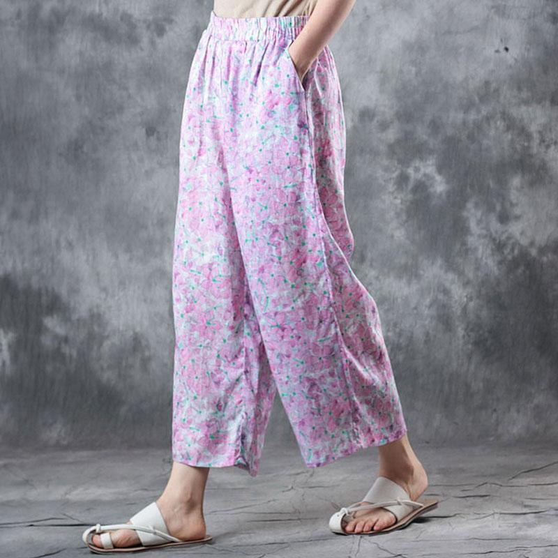 Summer Women Casual Floral Long Light Purple Pants