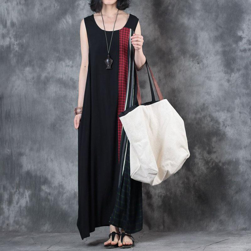 Sleeveless Dresses Stripe Splicing Round Neck Summer Dress