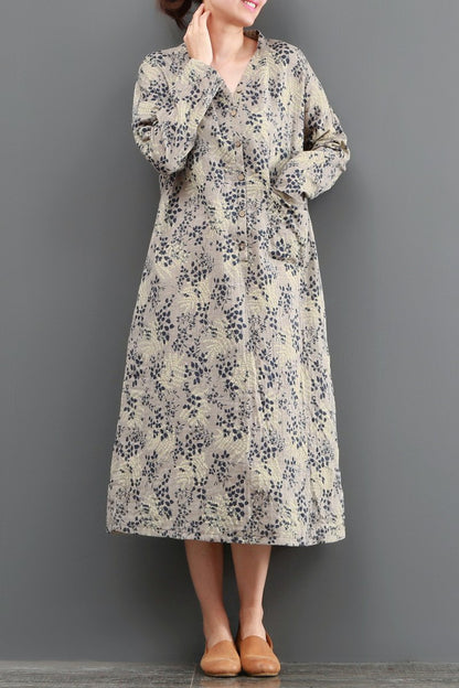 Women Casual Loose Long Sleeve Floral Printed Dress