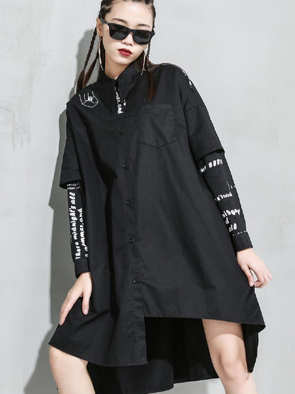 LOOSE STYLISH CROPPED SPLICING PRINT SHIRT