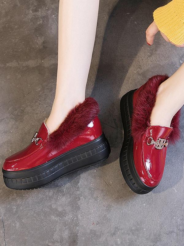 High Platform Buckle Sponge Artificial Rabbit Fur Shoes