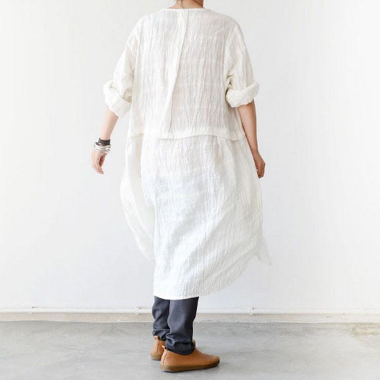 Long Sleeve Linen Flouncing Dress