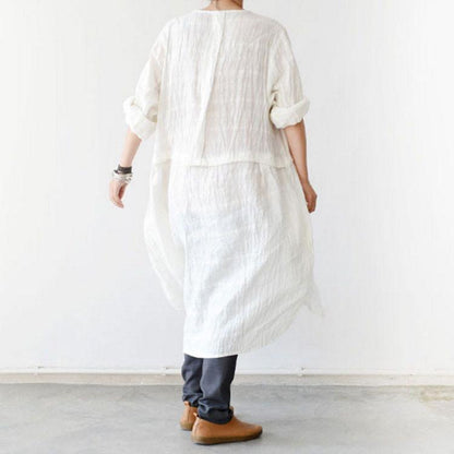Long Sleeve Linen Flouncing Dress