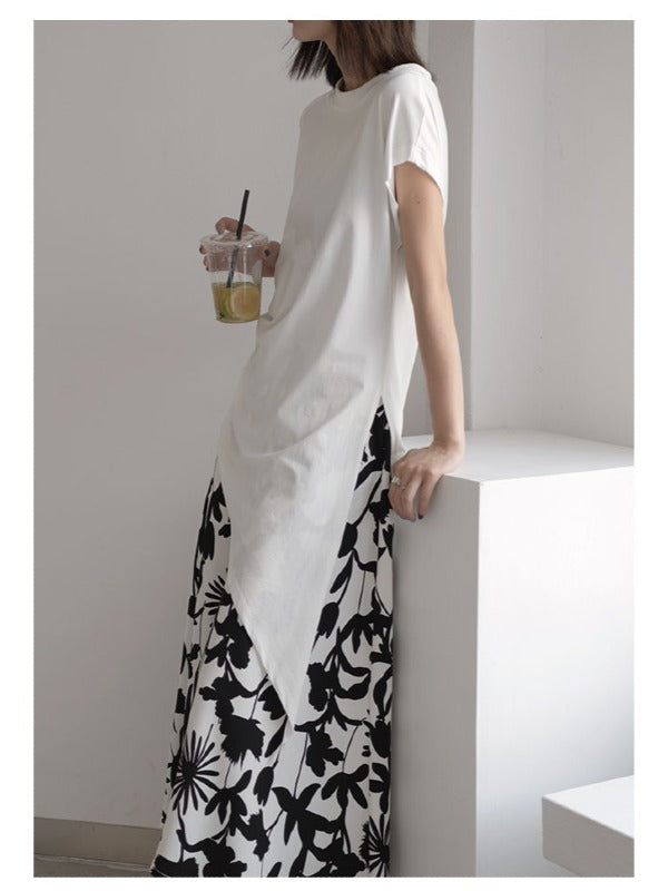 LOOSE COPPED COTTON CHIC DESIGNED LONG T-SHIRTS