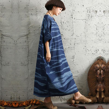 Spring Summer Loose Cotton Linen Short Sleeve Dress