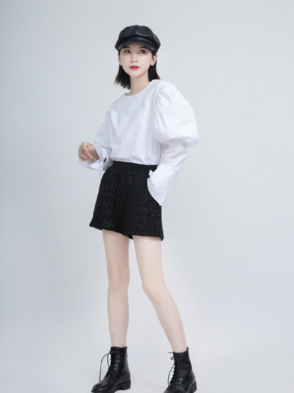 White Puff Sleeve Round Neck Shirt