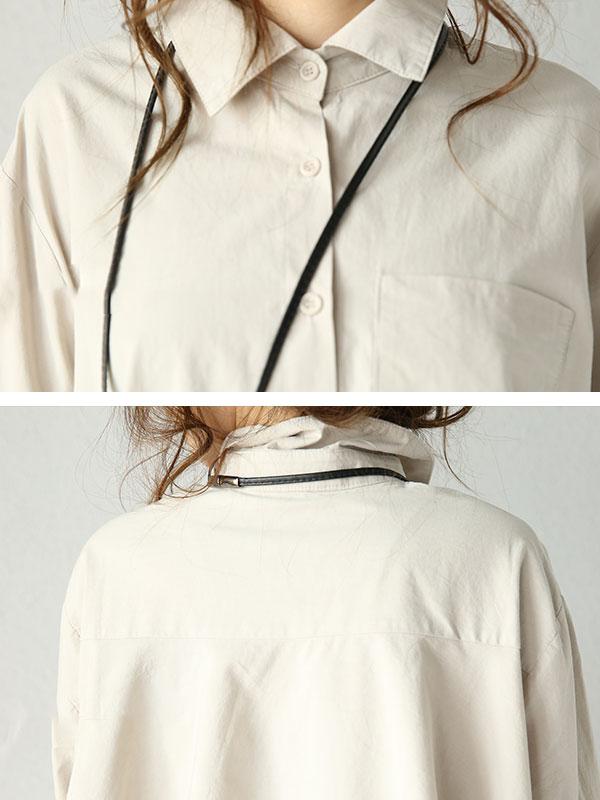 Cotton Loose Single Breasted Polo Collar Patchwork Double Layer Khaki Shirt