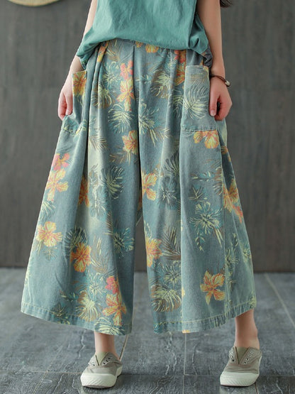 VINTAGE LOOSE PRINT JEAN WIDE-LEG PANTS