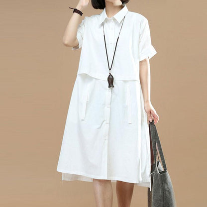 Summer Short Sleeves Women Irregular Lacing White Dress
