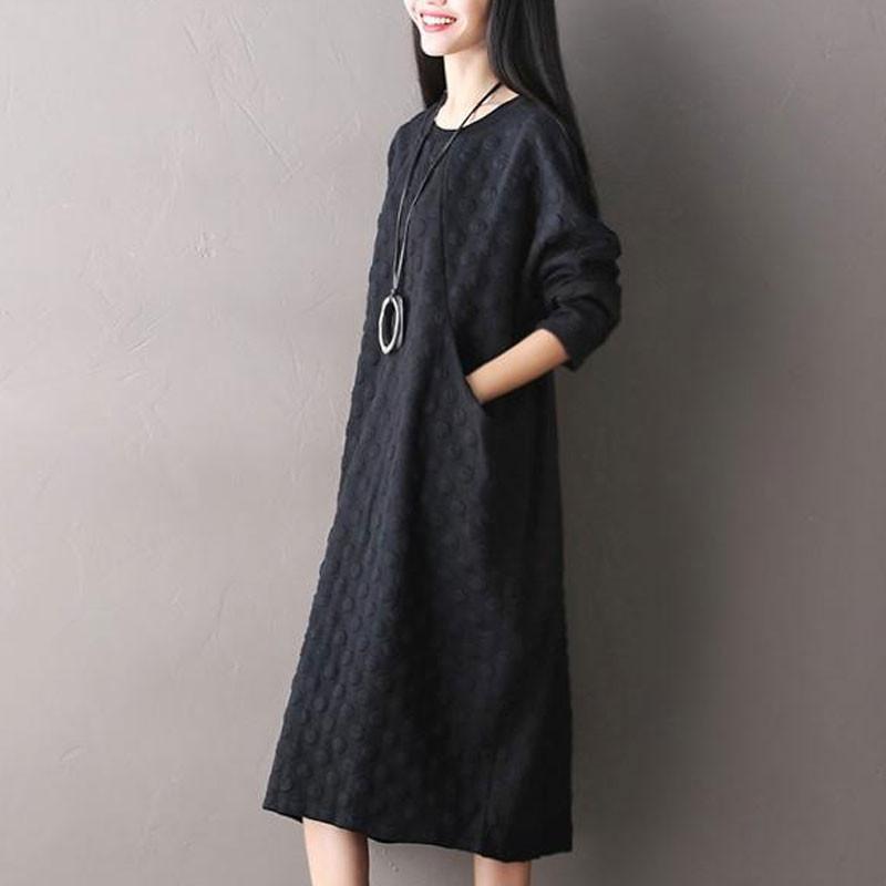 Polka Dot Stretch Cotton Long Sleeved Dress