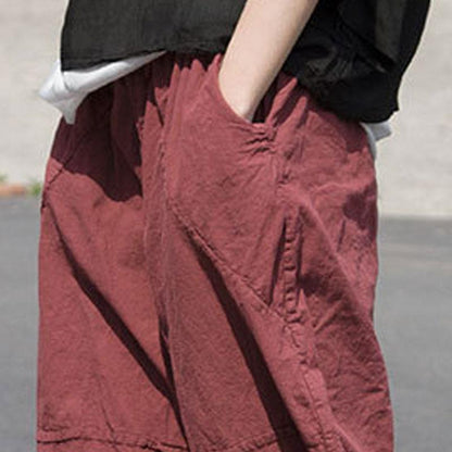 Women Casual Distressed Wine Red Loose Pants