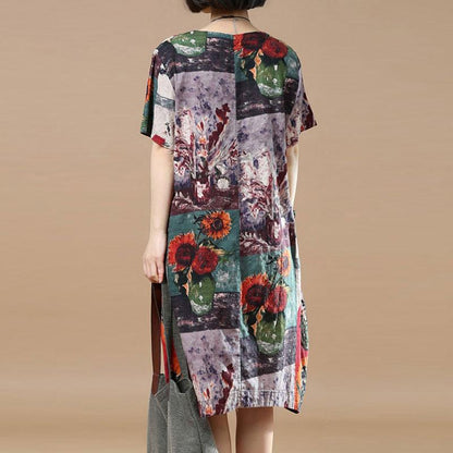Summer Retro Printing Loose Red Dress