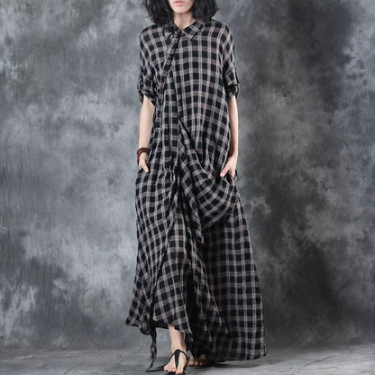 Retro Summer Women Pullover Plaid Plus Size Dress