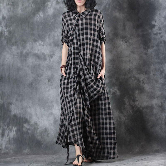 Retro Summer Women Pullover Plaid Plus Size Dress