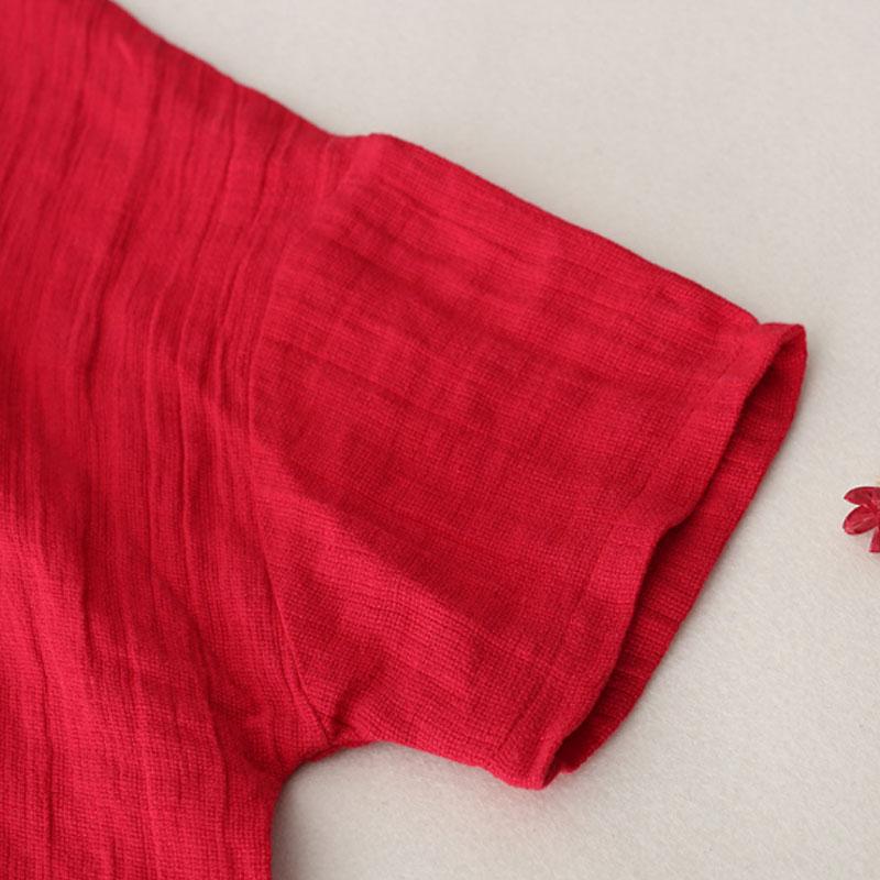 V Neck Long Sleeve Loose Solid Red Shirt