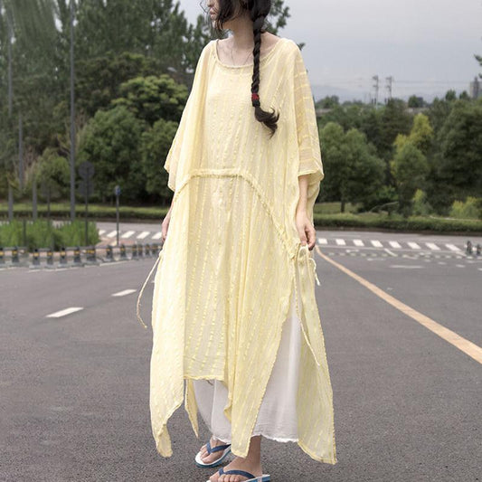 Short Sleeve Slit Leisure Cotton Dress