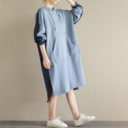 Loose Splicing Hoodies Women Long Sleeve Irregular Dress