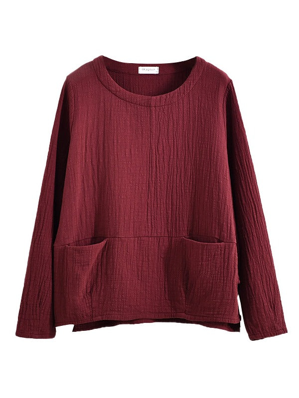 LOOSE HIGH-LOW PLEATED ROUND NECK T-SHIRT