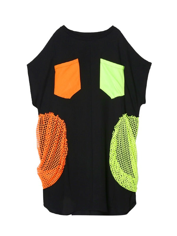 CHIFFON CONTRAST COLOR ASYMMETRIC LONG BLOUSE