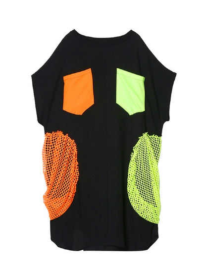 CHIFFON CONTRAST COLOR ASYMMETRIC LONG BLOUSE