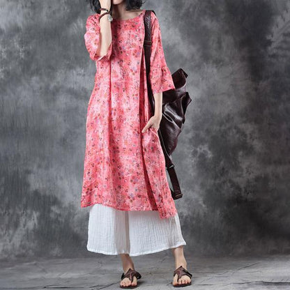 Women Round Neck 1/2 Sleeve Loose Dress