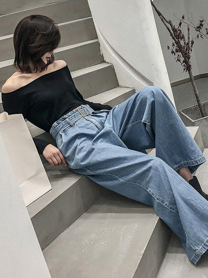 Comfortable Sexy Top&Super Loose Jeans Pants Suits
