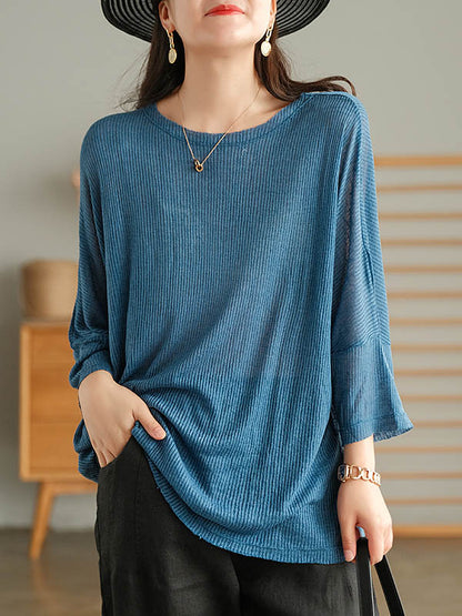 Casual Solid Round-Neck Knitting T-Shirts Tops
