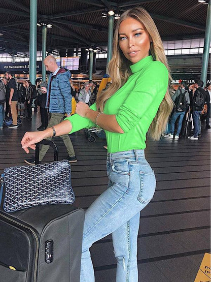 Fashion High-neck Long Sleeves Tee