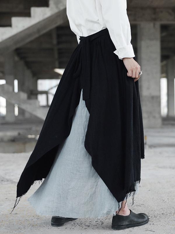 Ramie Cotton Split-joint Skirt Bottom