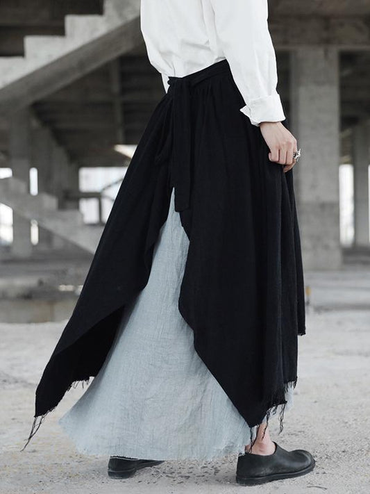 Ramie Cotton Split-joint Skirt Bottom