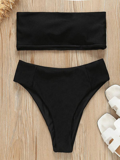 Strapless Ribbed High Waisted Bikini Swimsuit