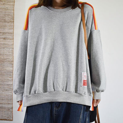 Buykud Colored Stripes Patchwork Long Sleeve Blouse