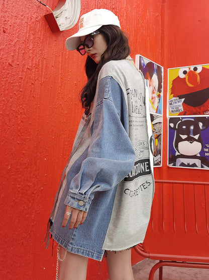 Stylish Contrast Color Letter Printed Round-Neck Batwing Sleeve Sweatshirts