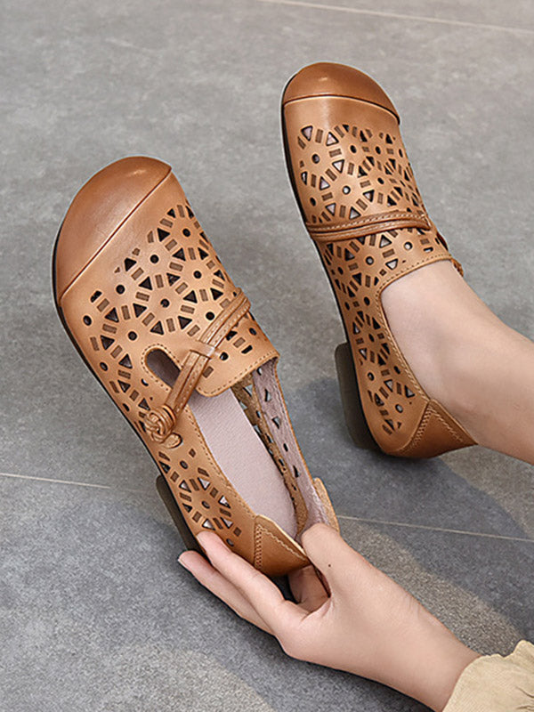 Leisure Fashionflat Hollow Flat Heel Leather Shoes