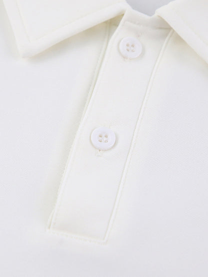 Simple White Lapel Polo Collar T-Shirt+ Shorts Two Pieces Set