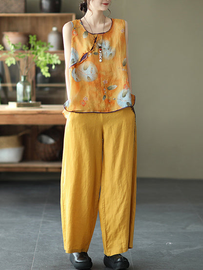 Original Floral Sleeveless Round-Neck Vest Tops