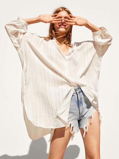 Ruffled Striped Long Sleeve Blouses&Shirts Top