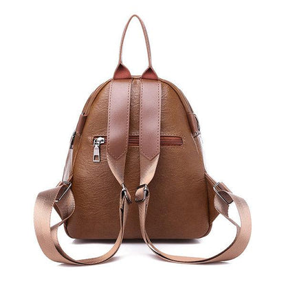 Women PU Leather Multi-pocket Backpack Solid Shoulder Bag