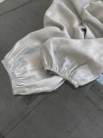 Casual Loose Pleated Elastics High Waisted Pants