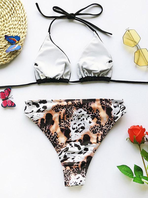 Sexy Net Yarn Leopard-Print Three-Piece Swimsuit
