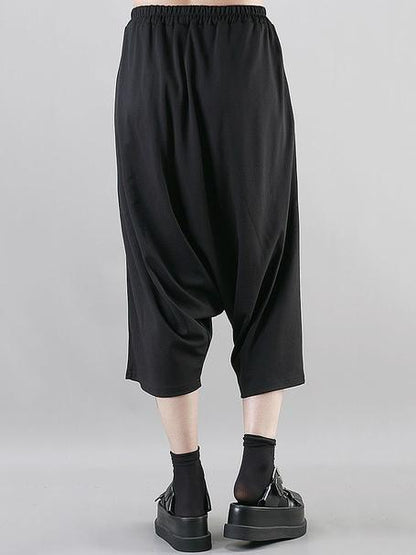 Simple Black Large Pockets Harem Pants