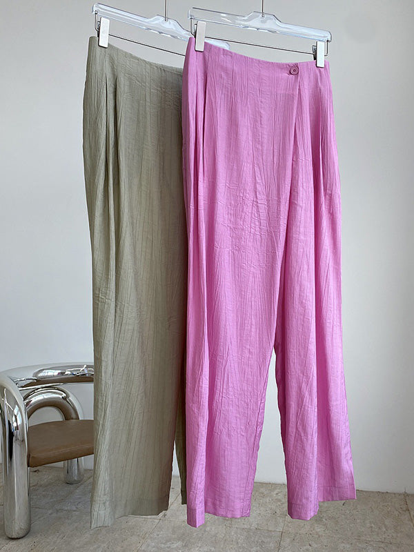Simple Solid Color High Waisted Wide Leg Pants