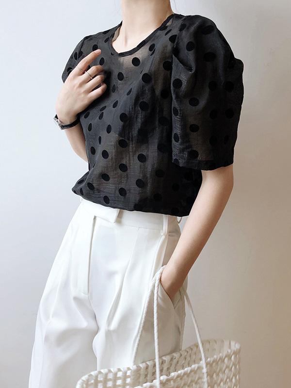 Original Polka-Dot Bishop Sleeve T-Shirts Tops