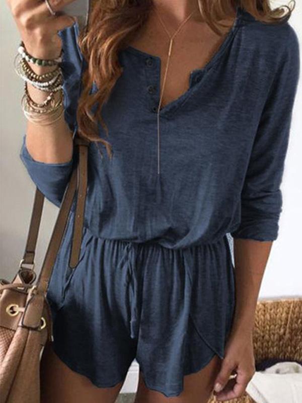 Solid Long Sleeves Bandage Romper