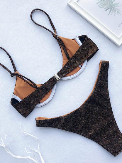Balconette Lace-up Iridescent Bikini Set