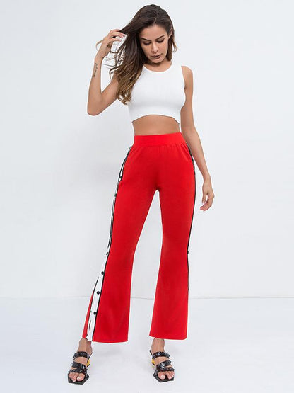 Split Patchwork Flared High Waist Trousers