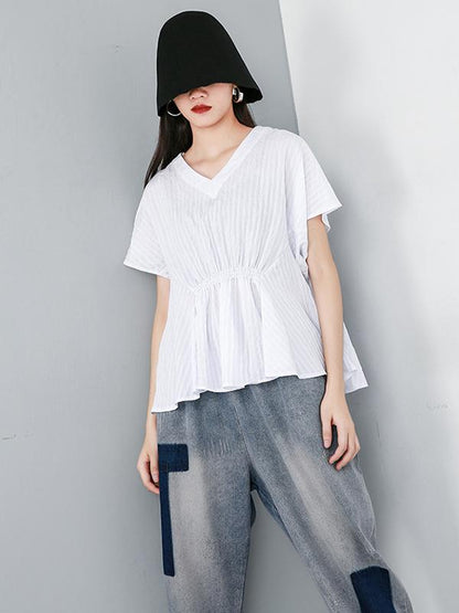 Striped Ruffled Asymmetric Shirt