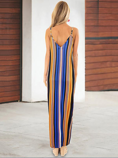 V-neck Sexy Striped Maxi Dress